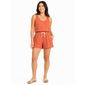 Allen Allen Romper Women Small Burnt Orange Linen Button Front USA Made NEW